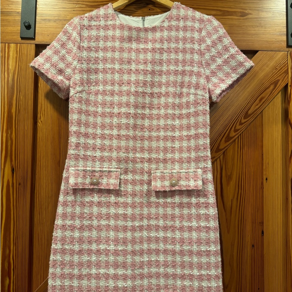 Elegant Pink Tweed Mini Dress